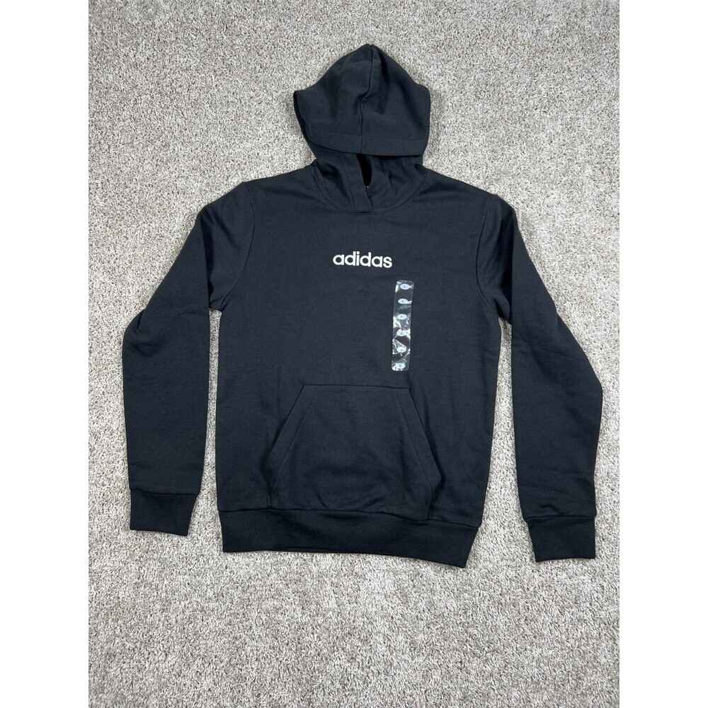 NWT Adidas Boys Hoodie Black Logo Pullover Sweatshirt Size L 14/16